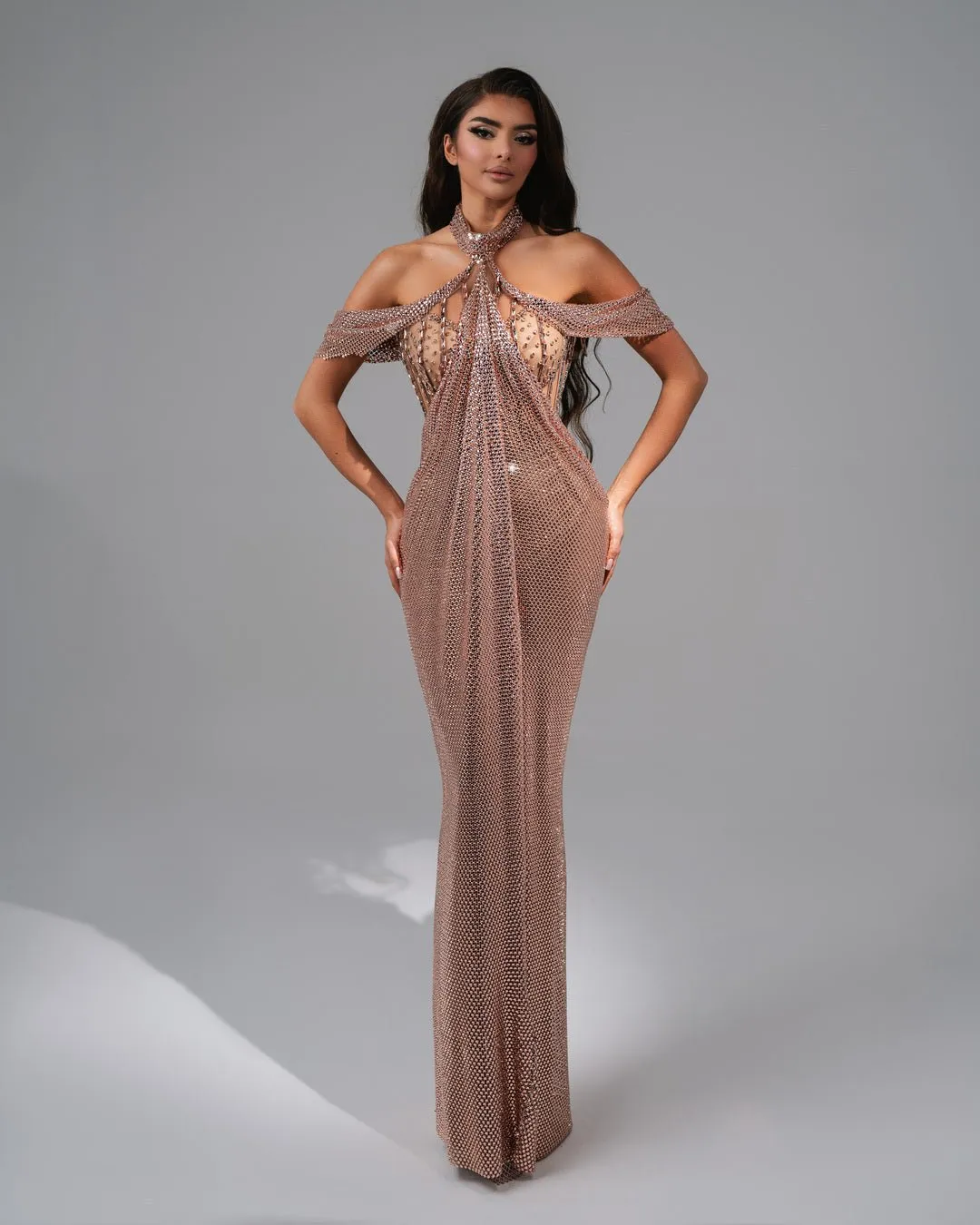 Ailene Rose Gold Dress with Stones