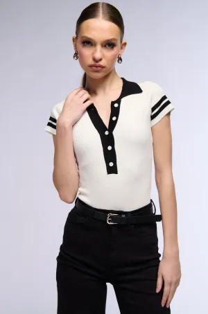 ALWAYS LUCKY RIBBED COLLARED BODYSUIT