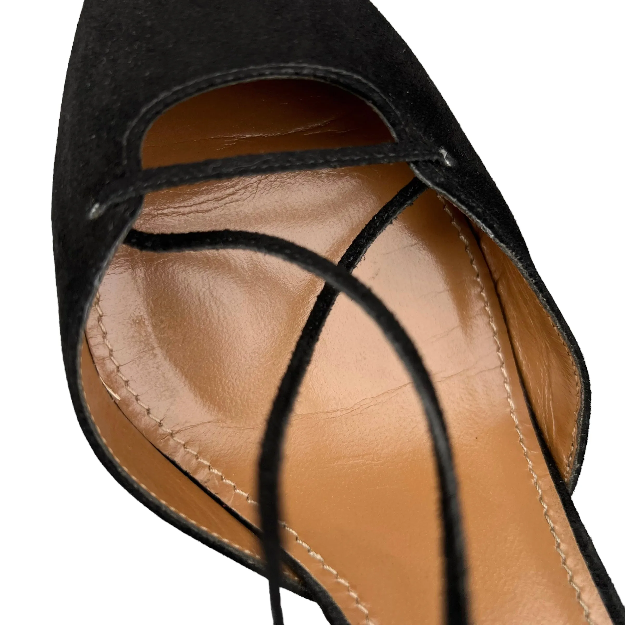 Aquazzura Belgravia 75 Black Suede Lace Up Pointed Heels