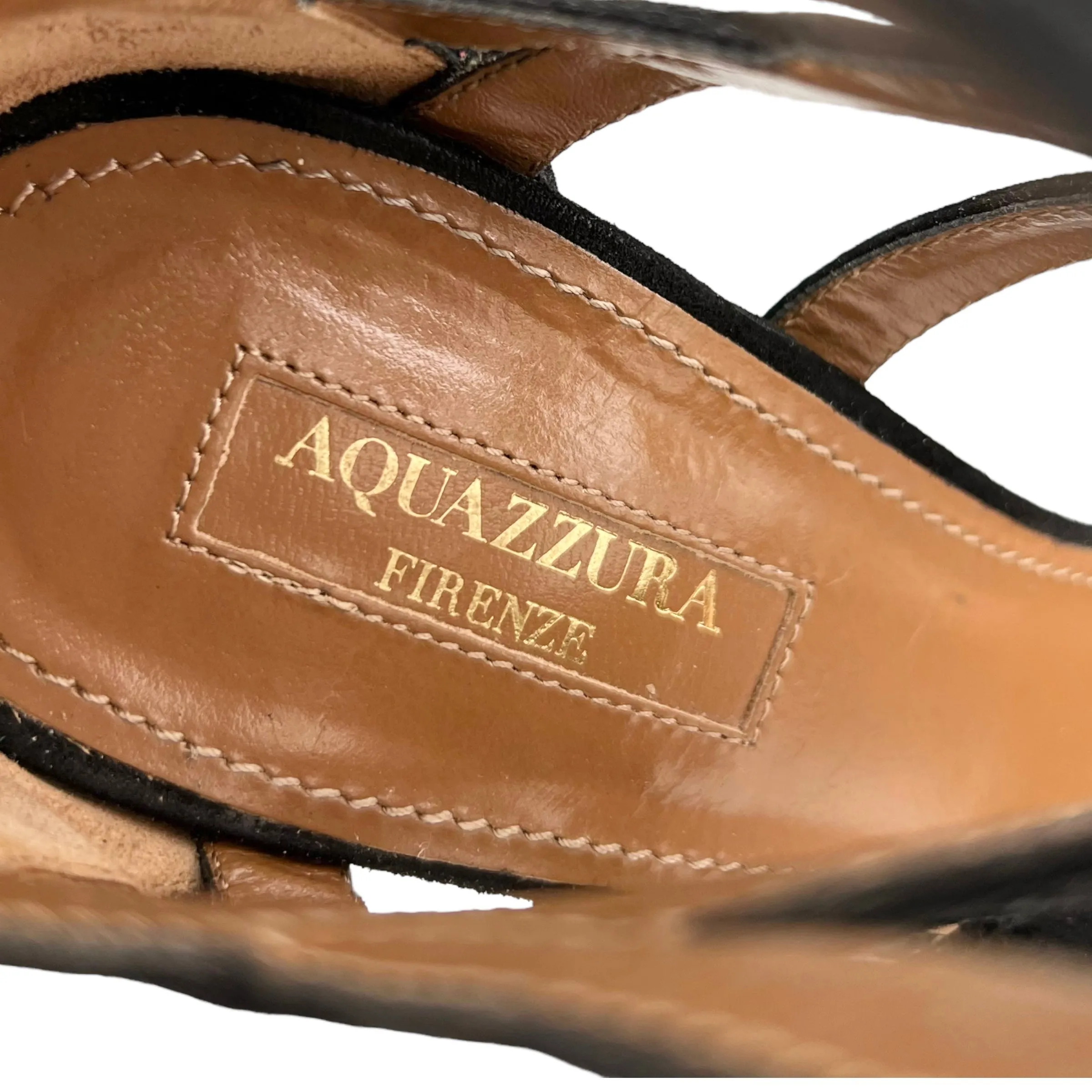 Aquazzura Belgravia 75 Black Suede Lace Up Pointed Heels