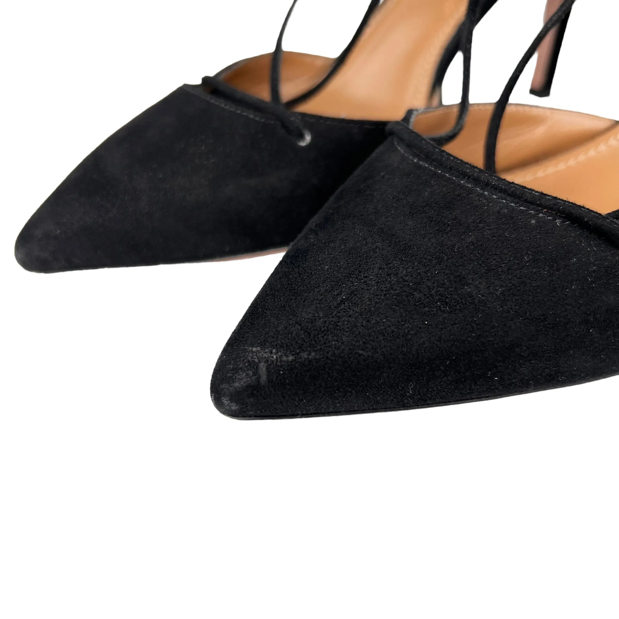 Aquazzura Belgravia 75 Black Suede Lace Up Pointed Heels