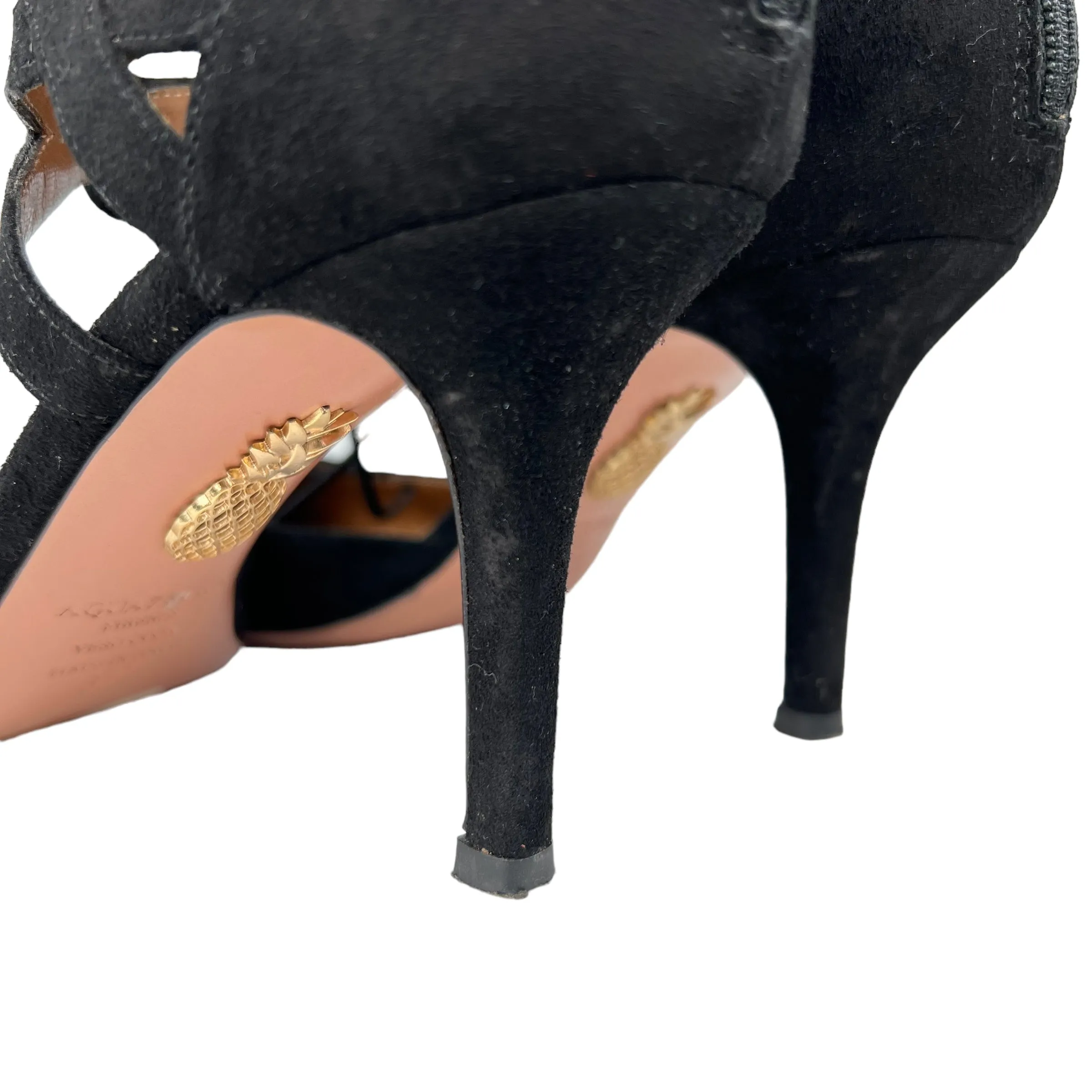 Aquazzura Belgravia 75 Black Suede Lace Up Pointed Heels