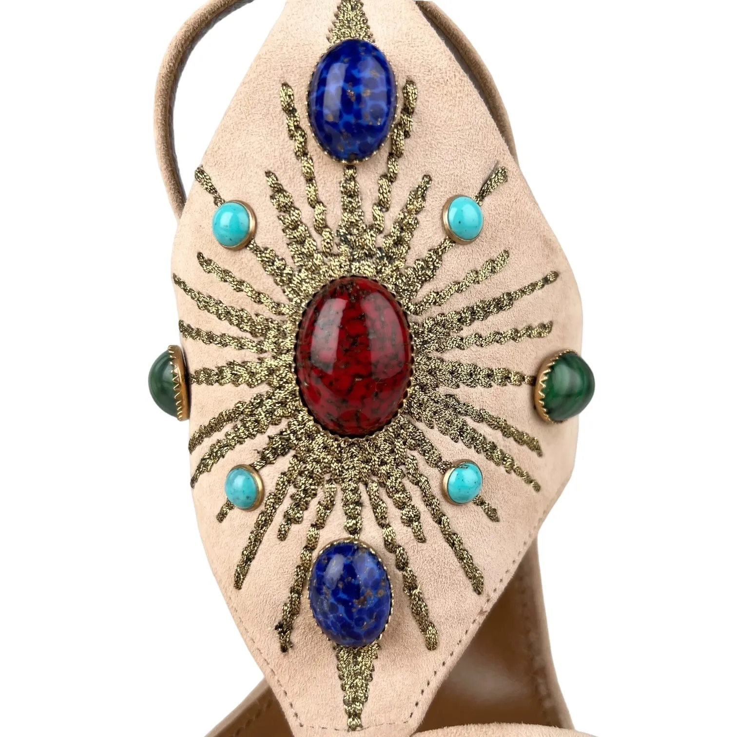 Aquazzura Firenze Desert Sun Biscotto Suede 105 Jewelled Sandal Heels