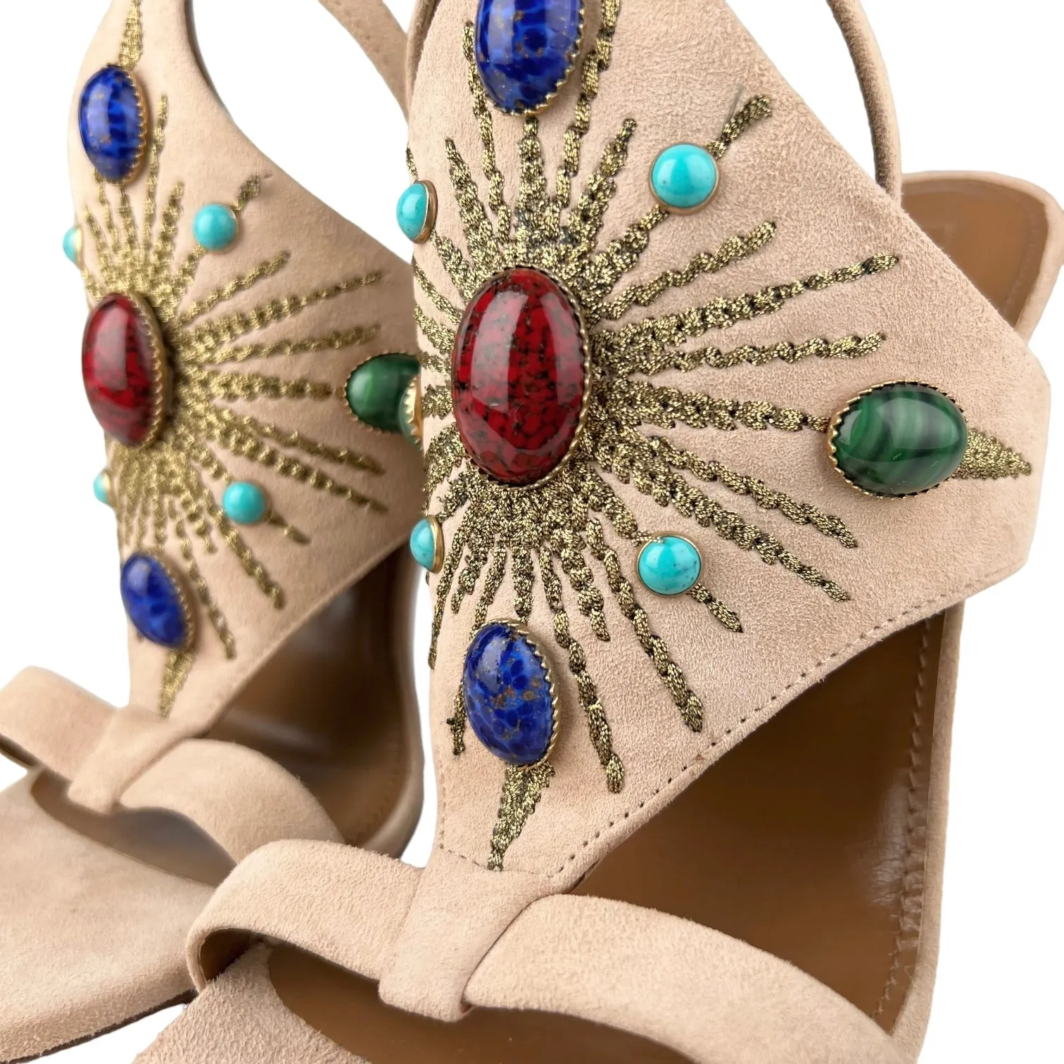 Aquazzura Firenze Desert Sun Biscotto Suede 105 Jewelled Sandal Heels