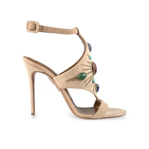 Aquazzura Firenze Desert Sun Biscotto Suede 105 Jewelled Sandal Heels