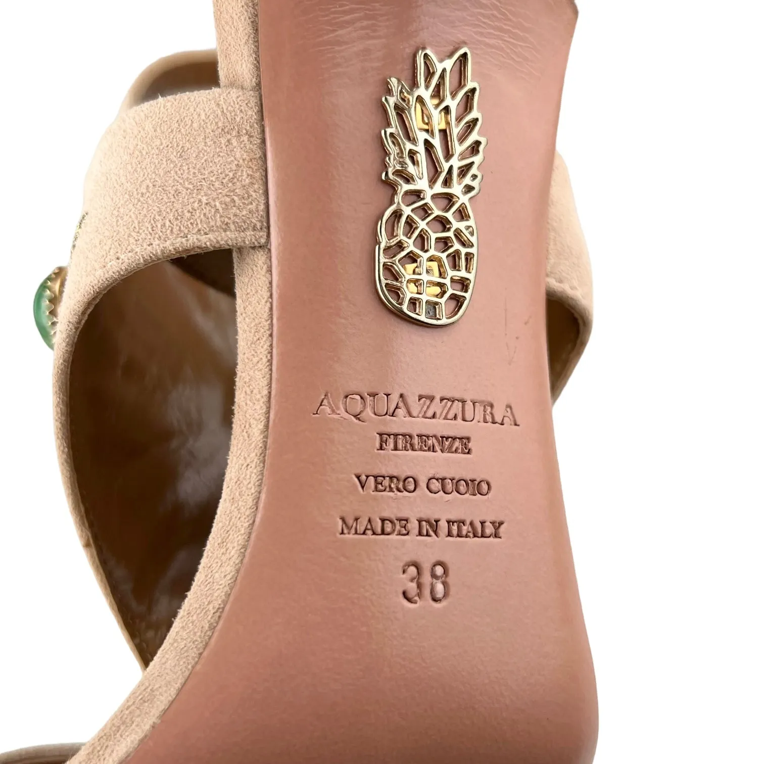 Aquazzura Firenze Desert Sun Biscotto Suede 105 Jewelled Sandal Heels