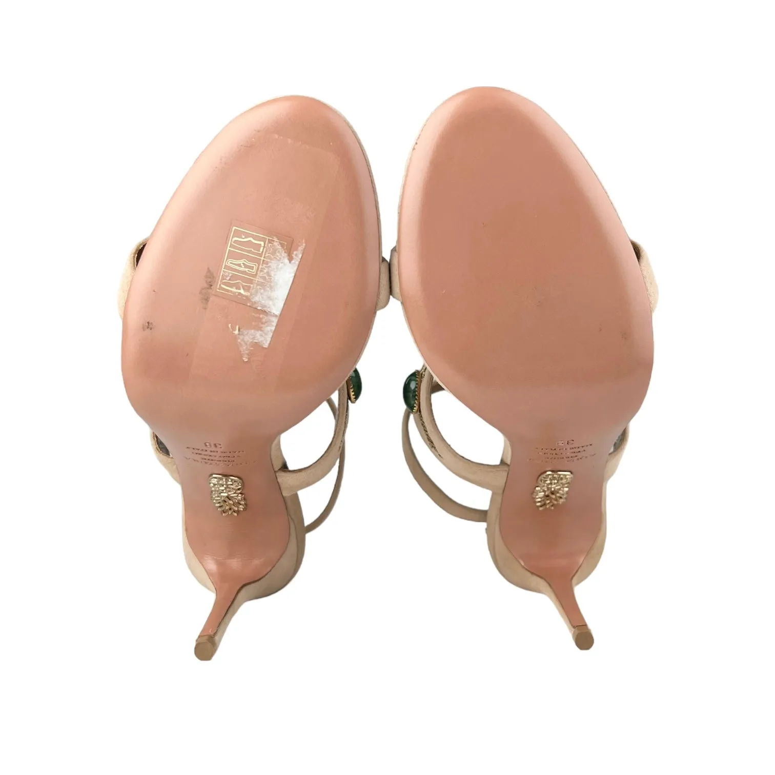 Aquazzura Firenze Desert Sun Biscotto Suede 105 Jewelled Sandal Heels