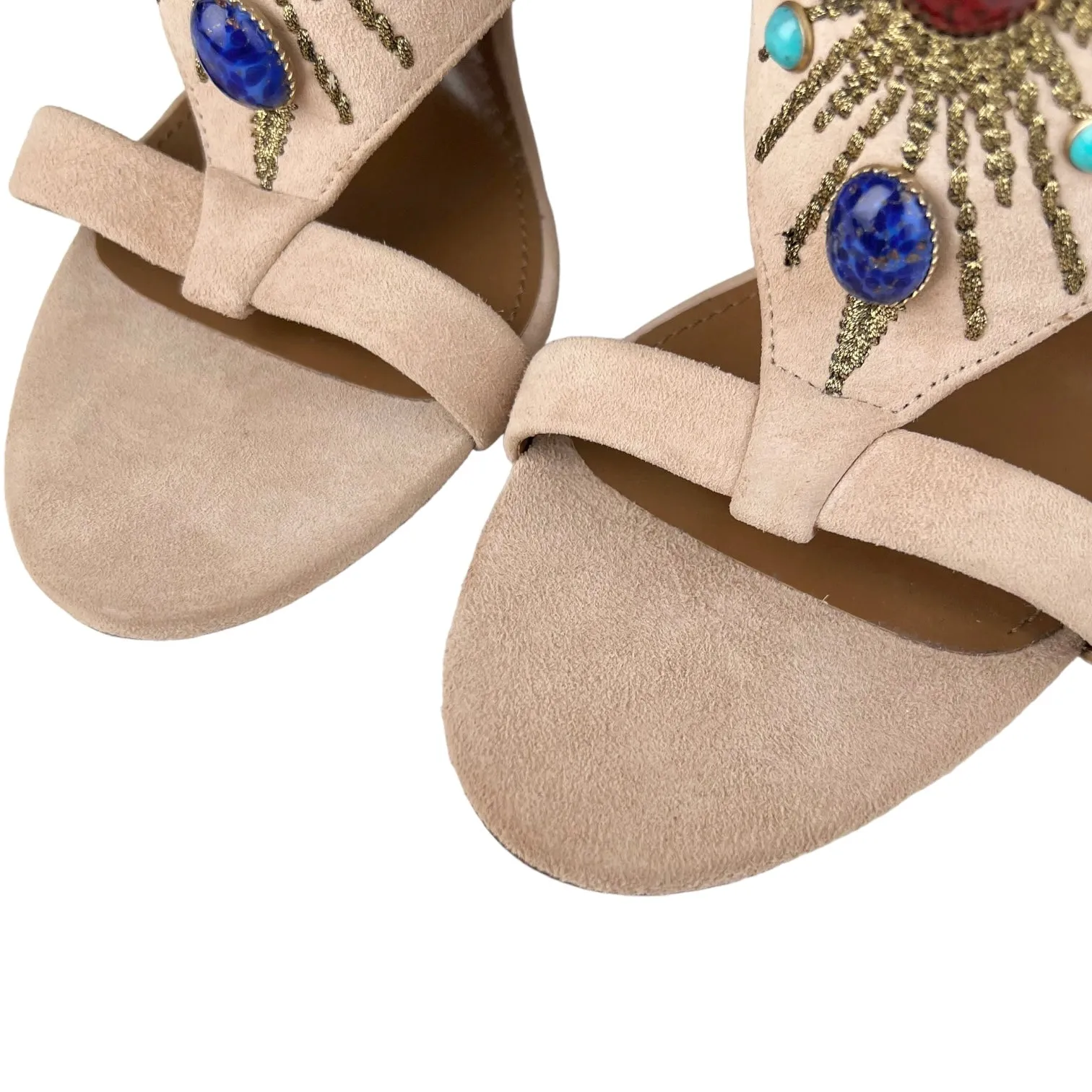 Aquazzura Firenze Desert Sun Biscotto Suede 105 Jewelled Sandal Heels