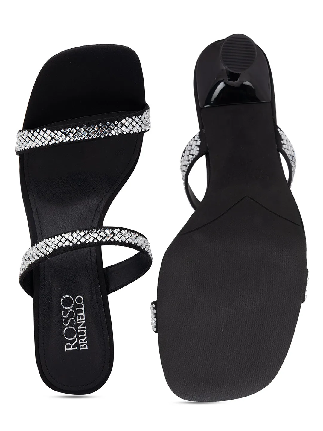 Black Strap Embellished Heels