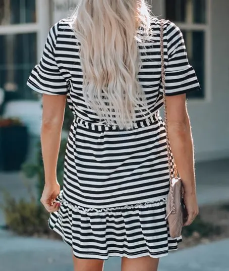 Black Stripe Ruffle Dress