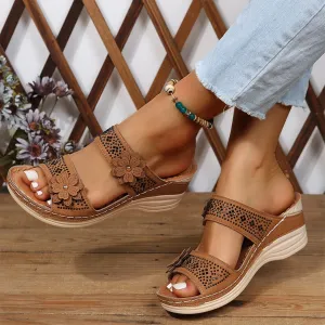 Blisscomfy Retro Studded Flowers Arch Support Slide Sandals