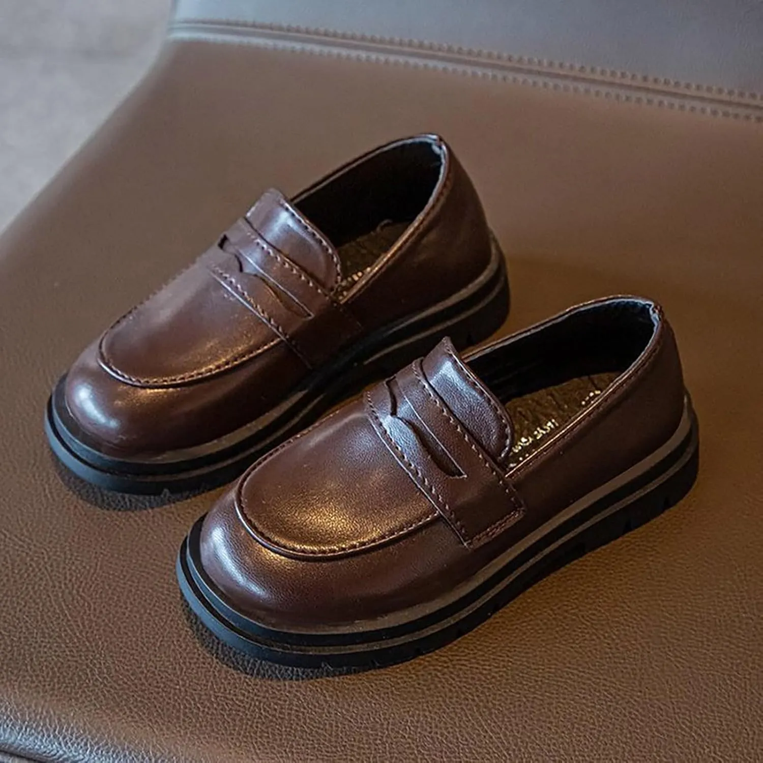 Boys Leather Sneakers Wedding Unform Dress Loafer Kids Boys Sole Non Slip Ankle Closed Sport Shoes Lightweight Comfy