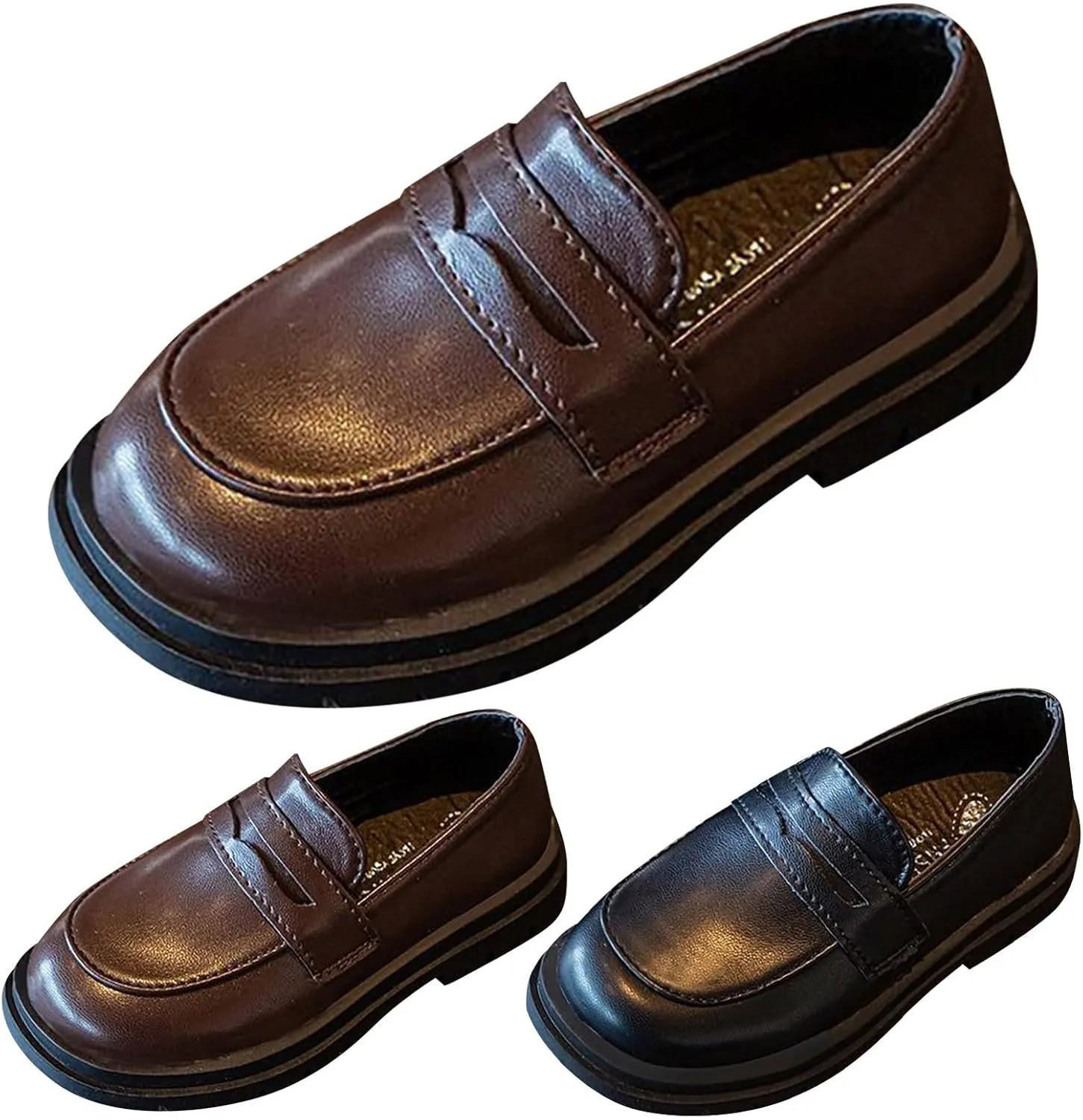 Boys Leather Sneakers Wedding Unform Dress Loafer Kids Boys Sole Non Slip Ankle Closed Sport Shoes Lightweight Comfy