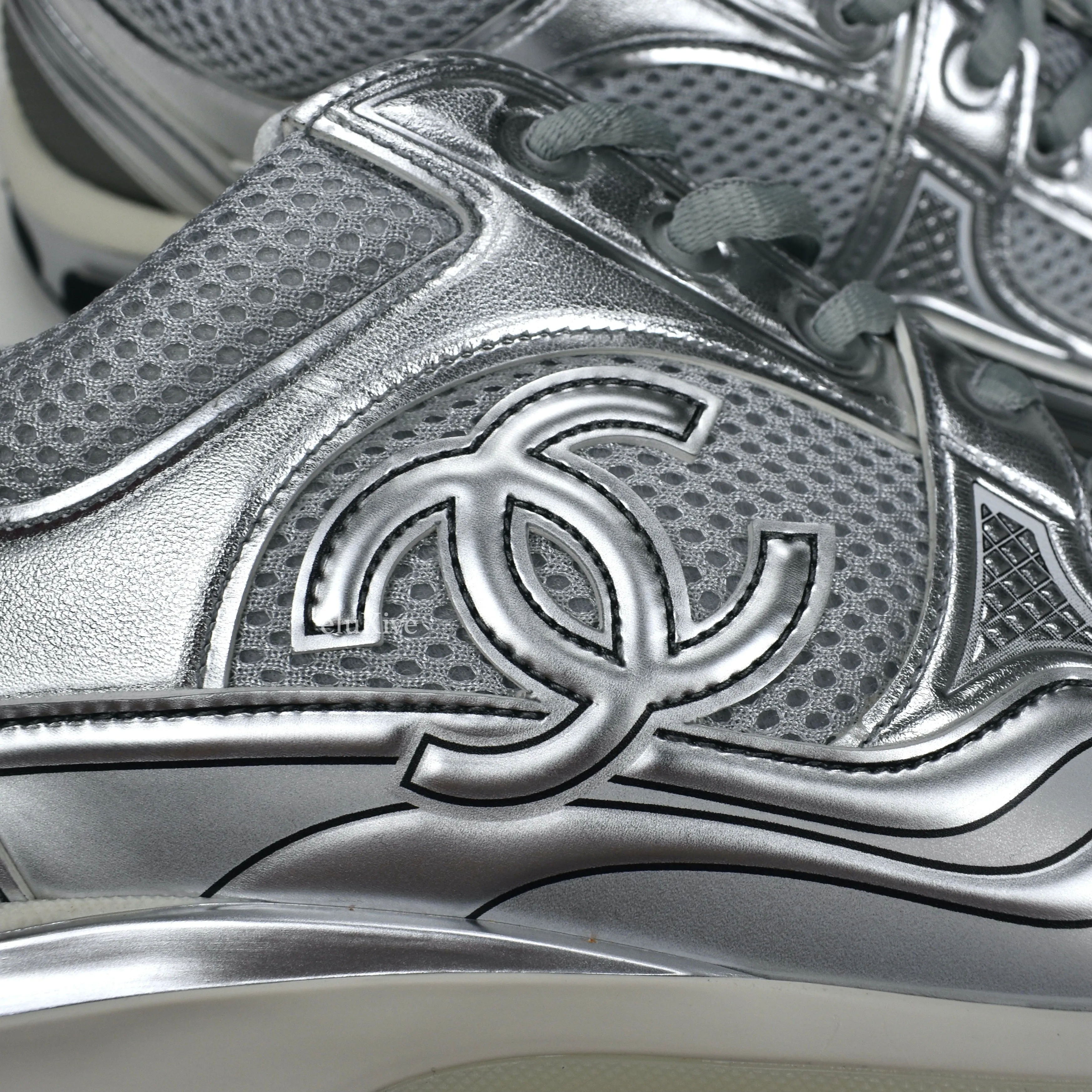 Chanel - Classic Monogram Logo Trainer (Metallic Silver)