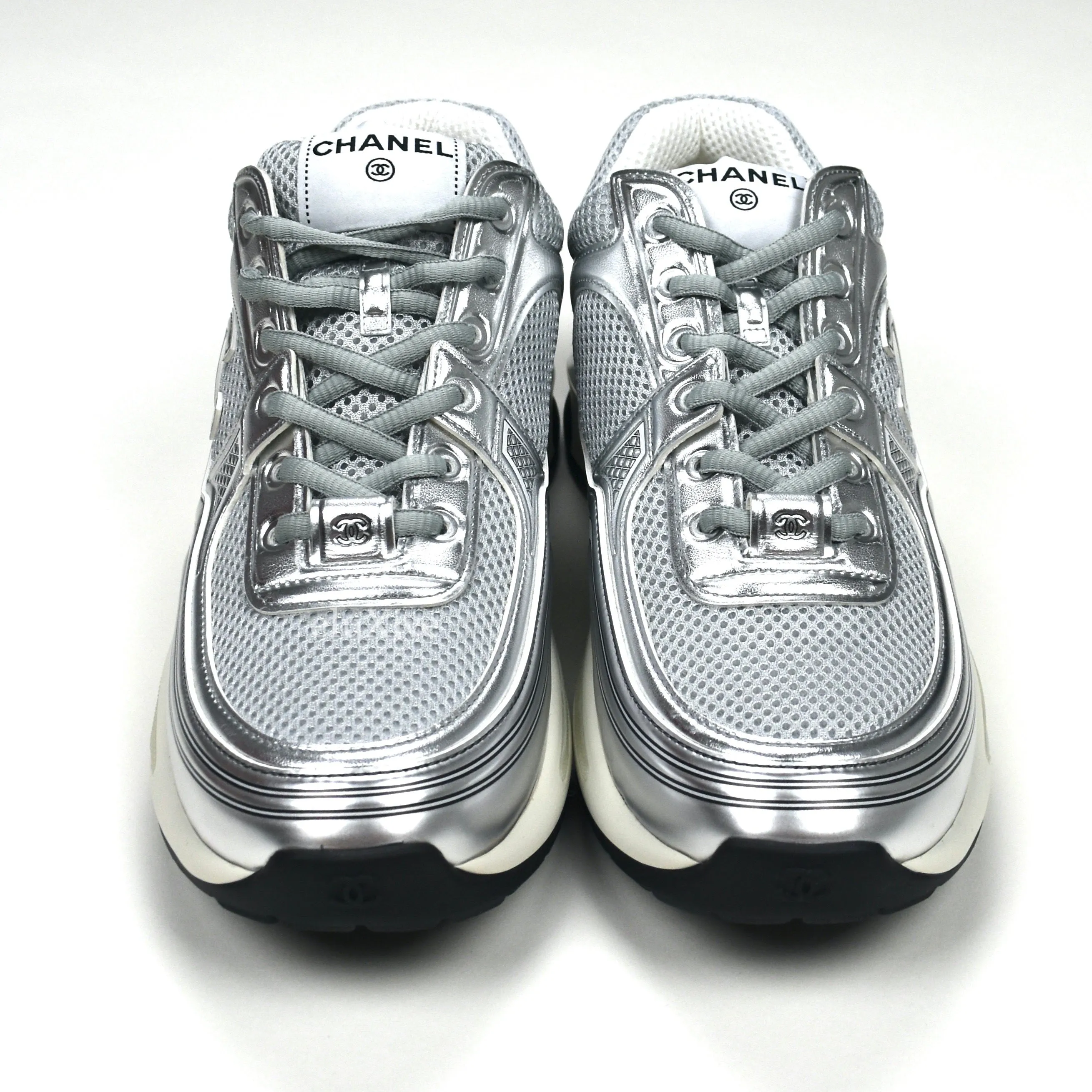 Chanel - Classic Monogram Logo Trainer (Metallic Silver)