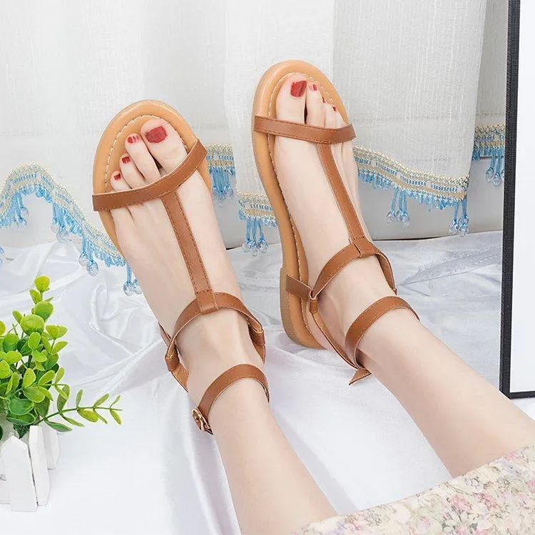Chicvane Hollow Out Round Toe Buckle Strap Sandals
