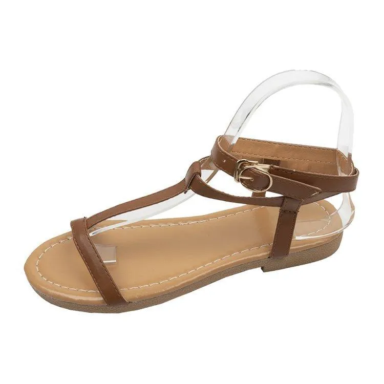 Chicvane Hollow Out Round Toe Buckle Strap Sandals