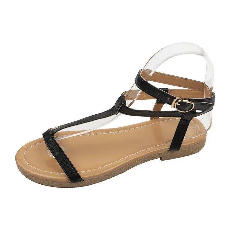 Chicvane Hollow Out Round Toe Buckle Strap Sandals