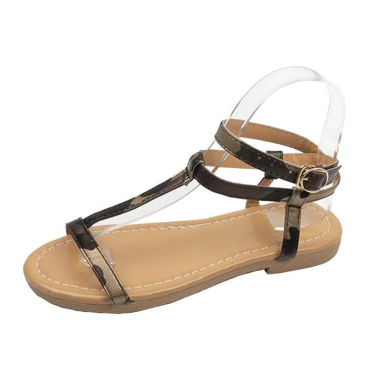 Chicvane Hollow Out Round Toe Buckle Strap Sandals