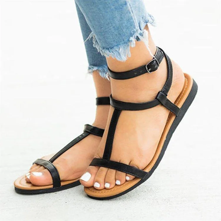 Chicvane Hollow Out Round Toe Buckle Strap Sandals