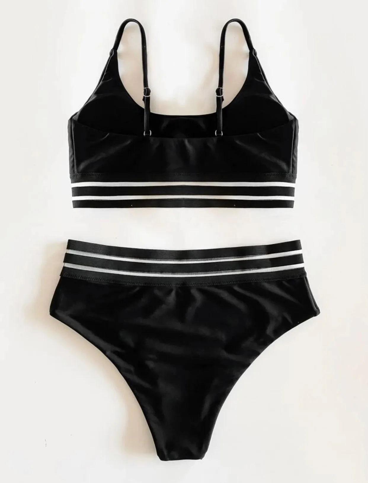 Contrast mesh high waisted two piece swimsuit