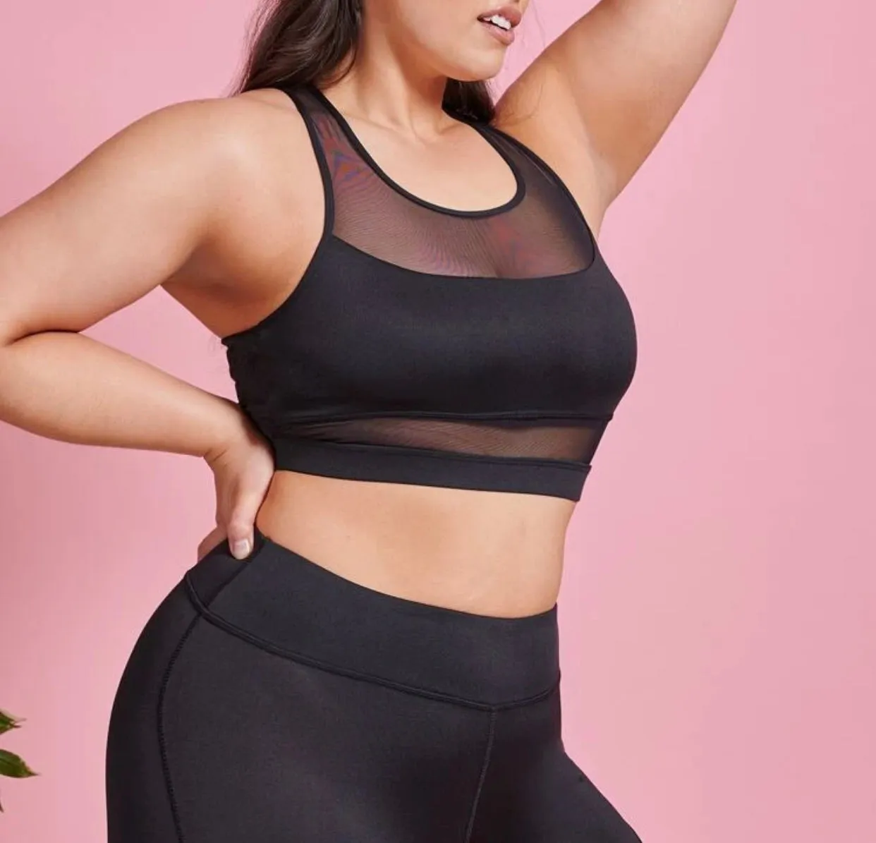 Contrast mesh scoop neck sports set