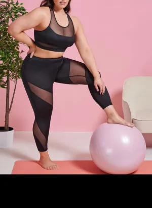 Contrast mesh scoop neck sports set