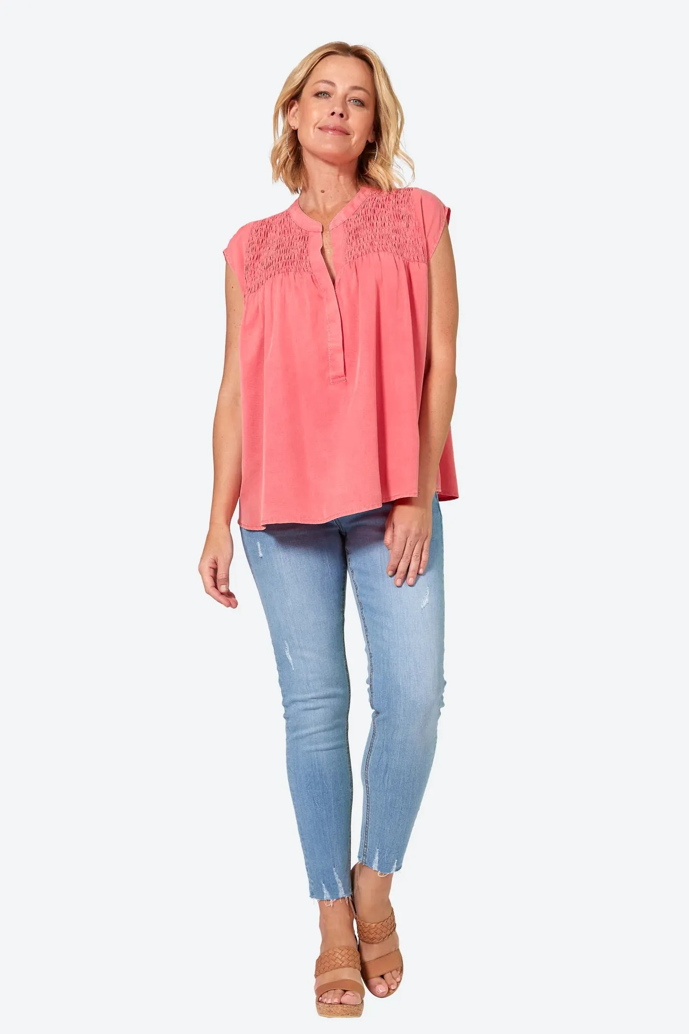 Eb & Ive Elan tencel shirred detail top Lychee