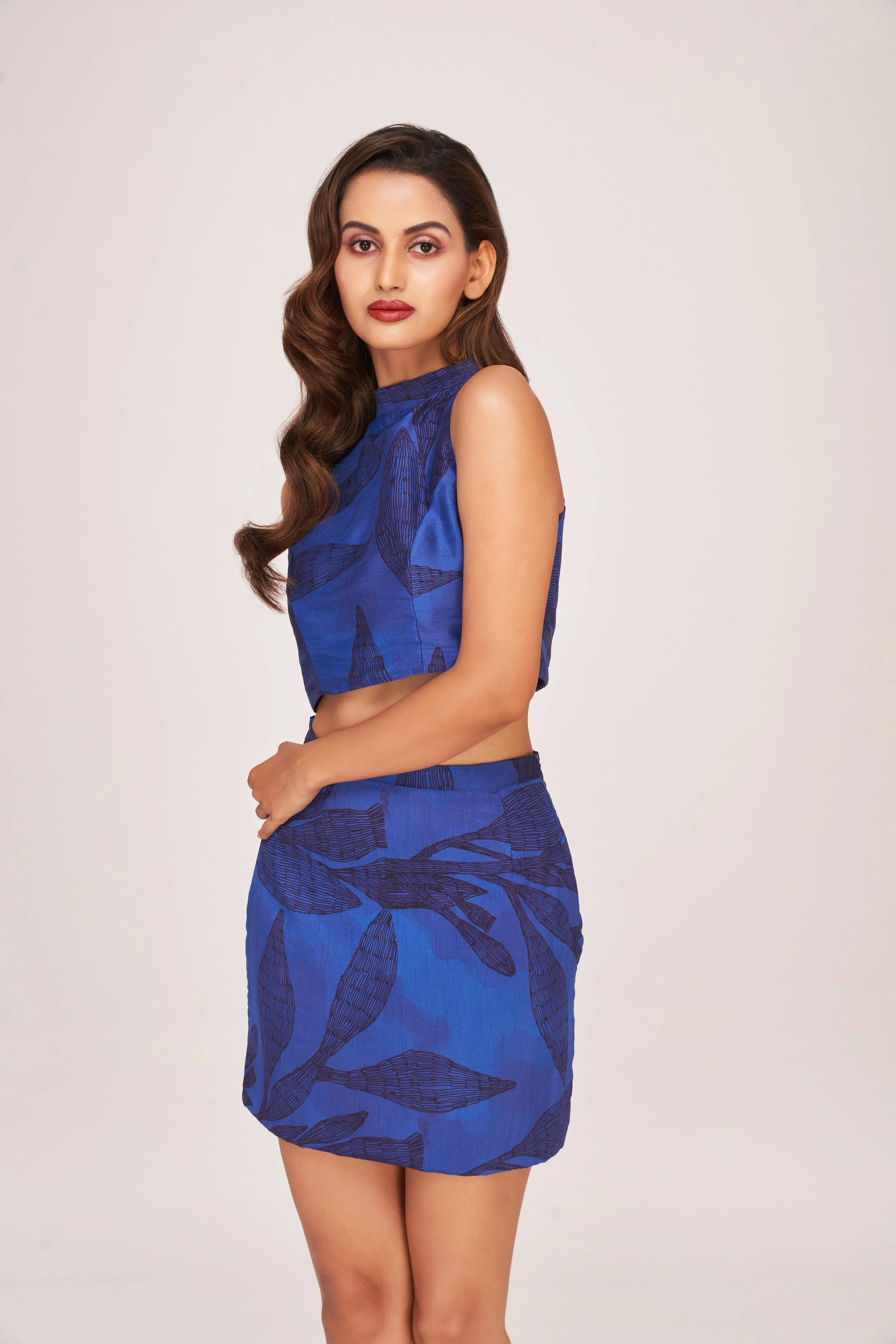 Floral Harmony Blue Short Skirt