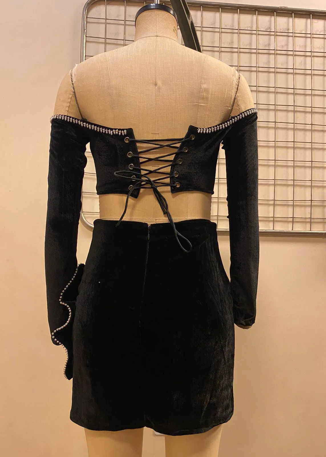 Frederique Black Rhinestone Corset Bow Set