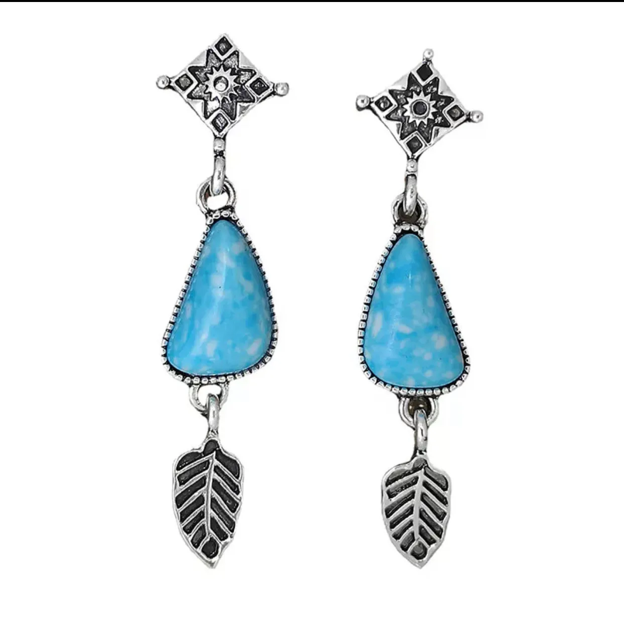 Gorgeous composite turquoise Native American inspired drop earrings