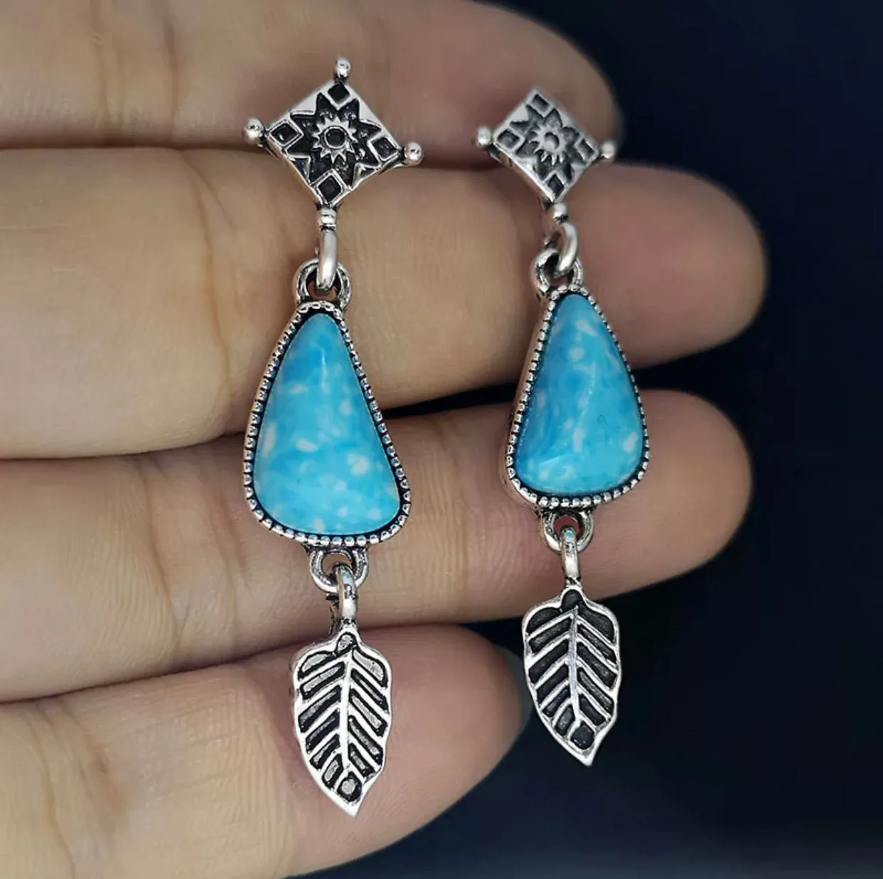 Gorgeous composite turquoise Native American inspired drop earrings