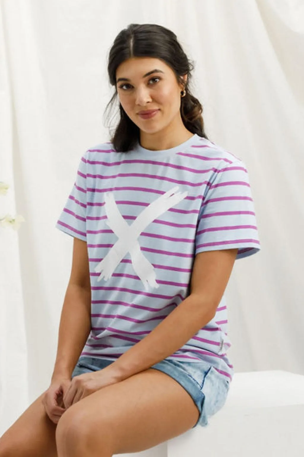Homelee Chris Tee Orchid Stripe with White X