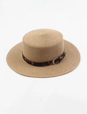 Leopard pattern band straw hat