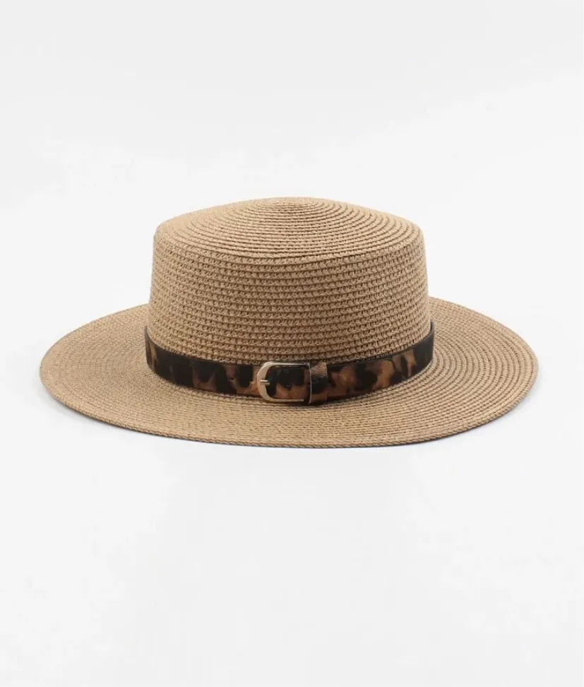 Leopard pattern band straw hat