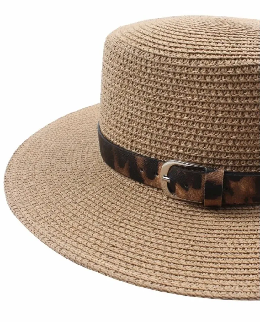 Leopard pattern band straw hat