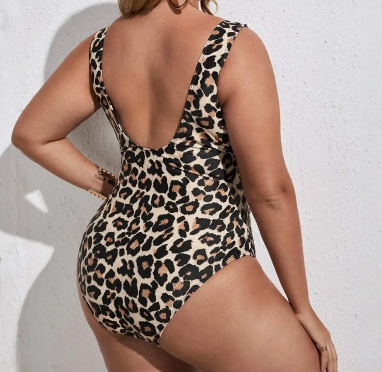 Leopard tie print front one piece swimsuit