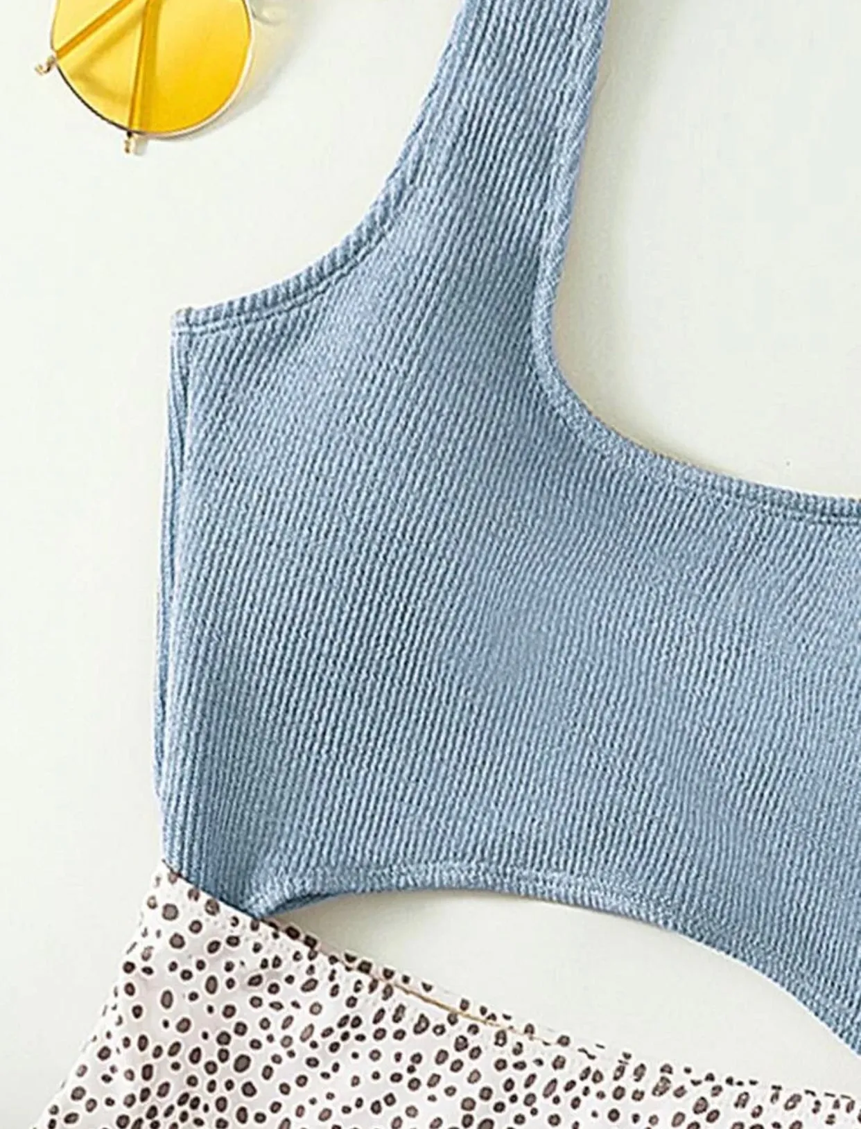 Light blue Dalmatian cut out one piece swimsuit