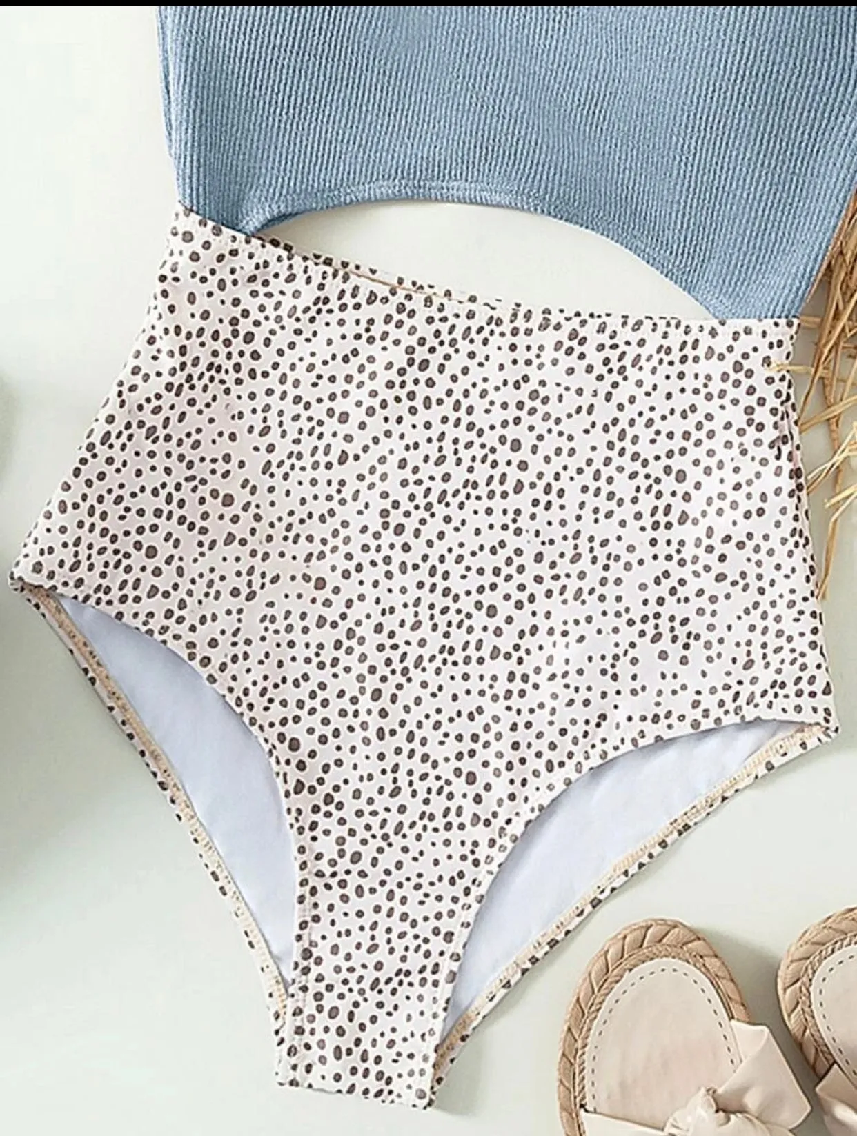 Light blue Dalmatian cut out one piece swimsuit