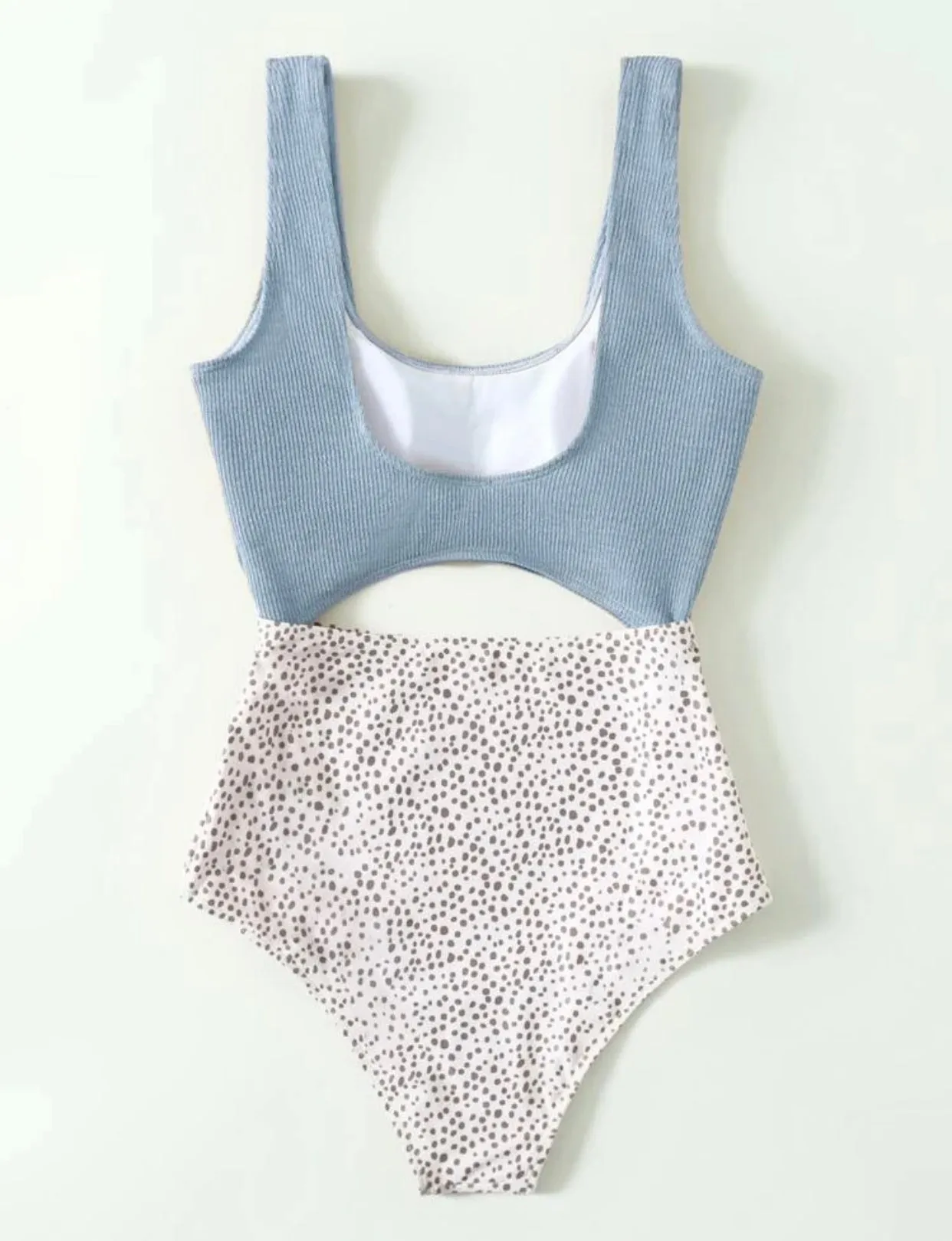 Light blue Dalmatian cut out one piece swimsuit