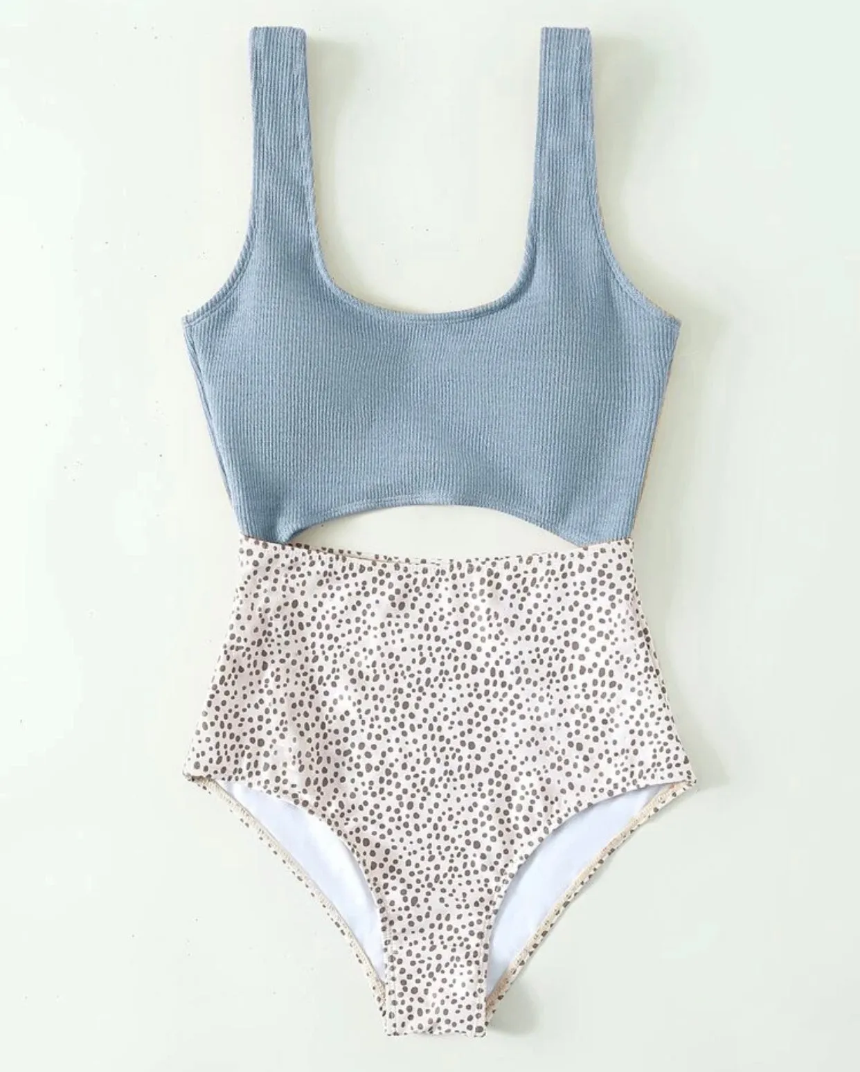 Light blue Dalmatian cut out one piece swimsuit
