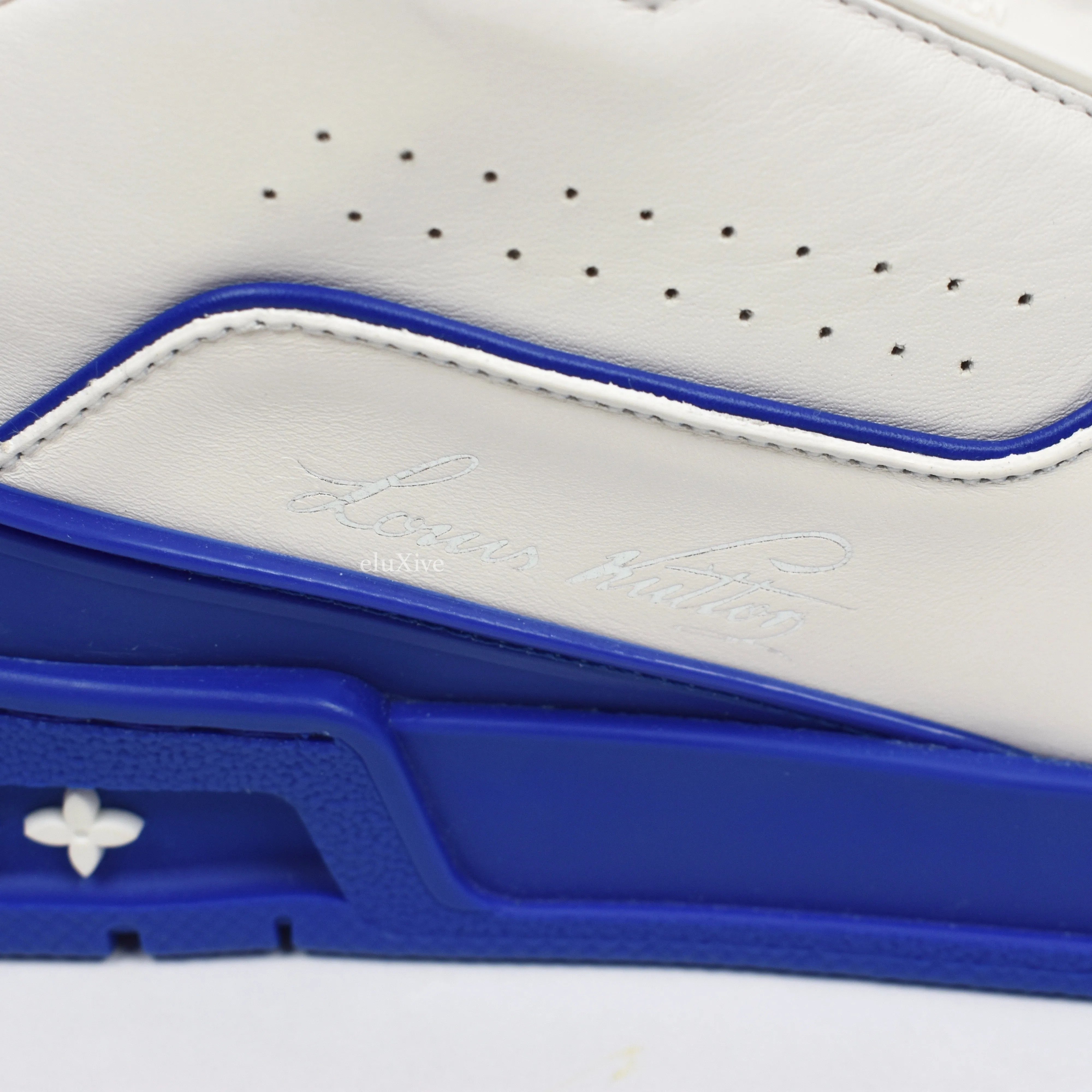 Louis Vuitton - White/Blue Leather Trainer Sneakers