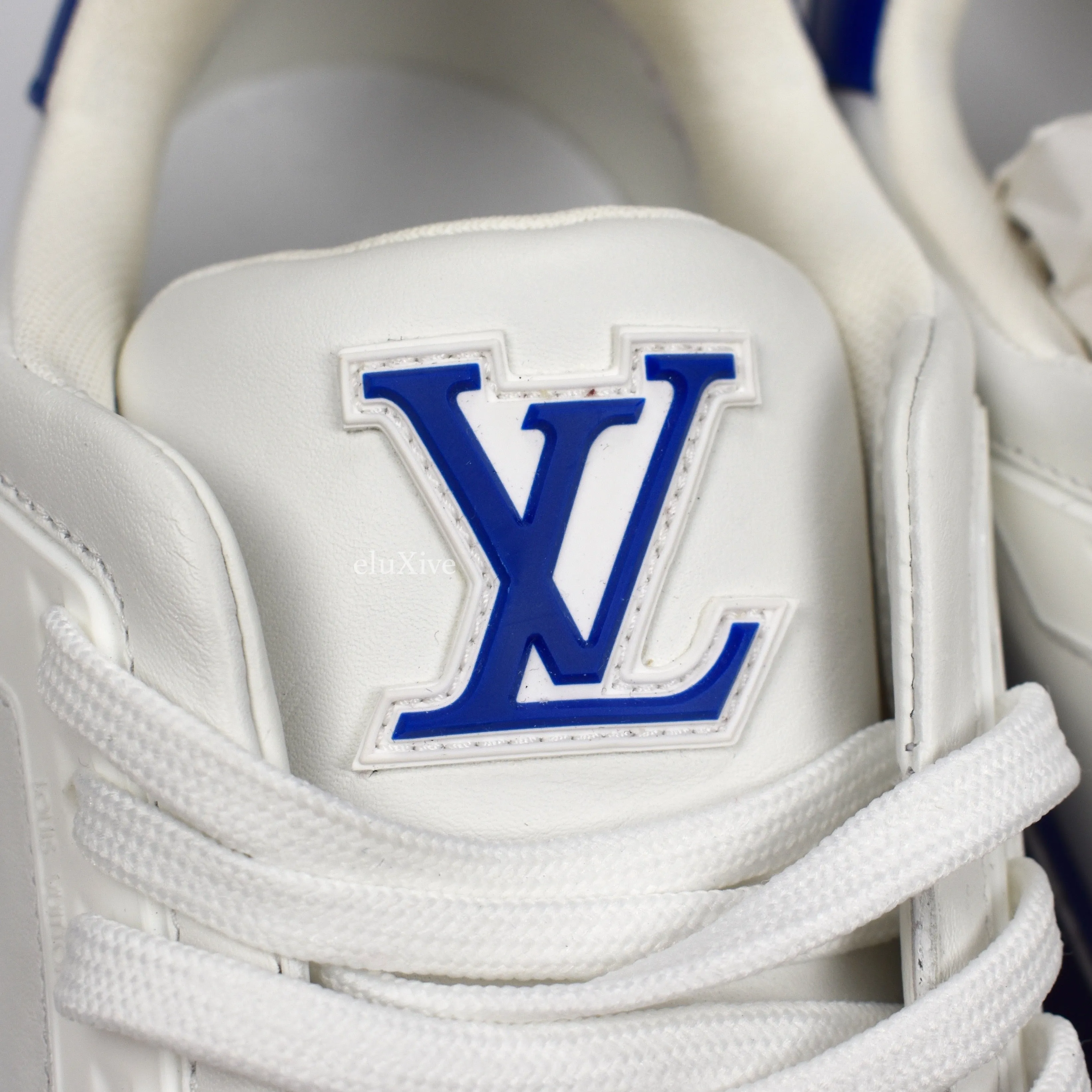 Louis Vuitton - White/Blue Leather Trainer Sneakers