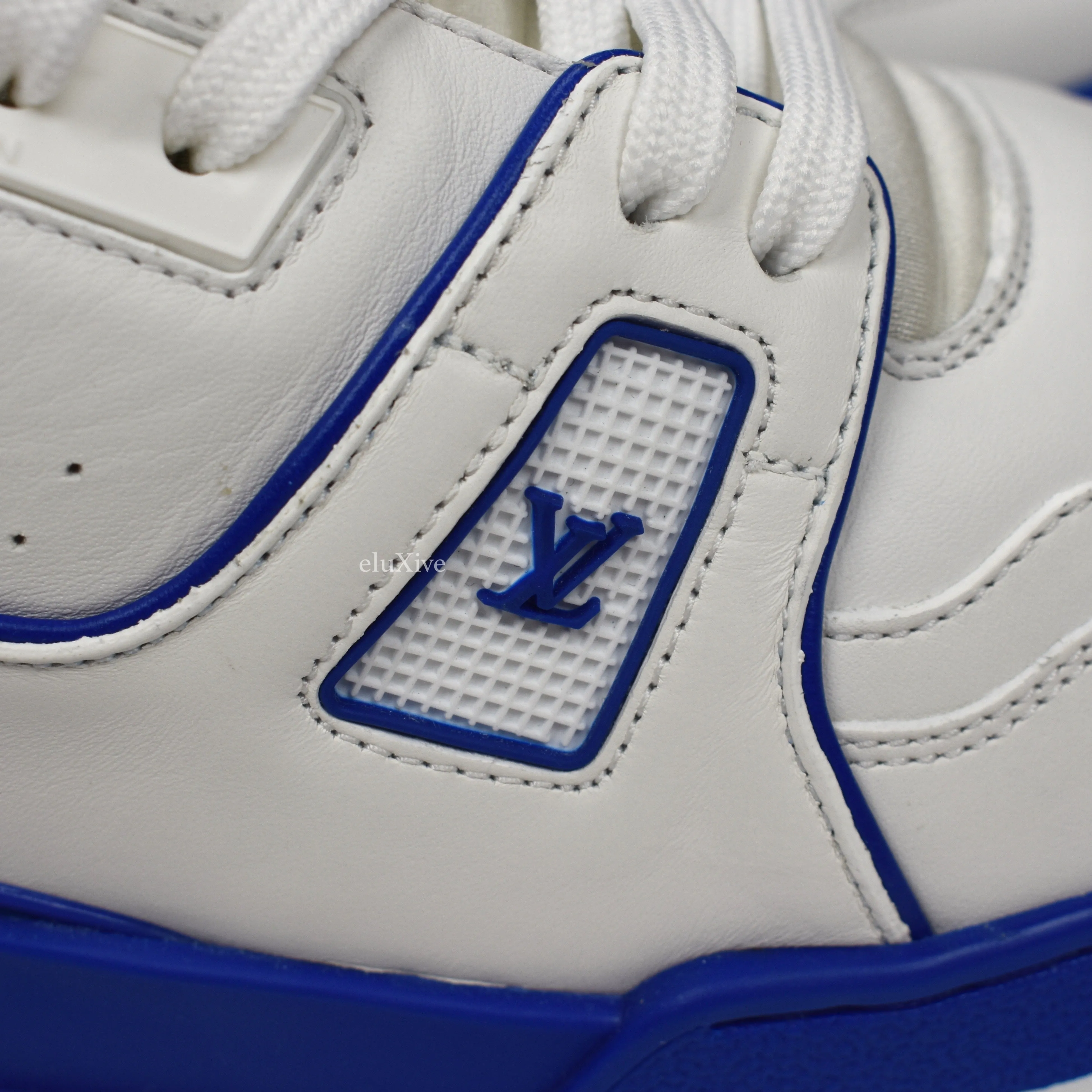 Louis Vuitton - White/Blue Leather Trainer Sneakers