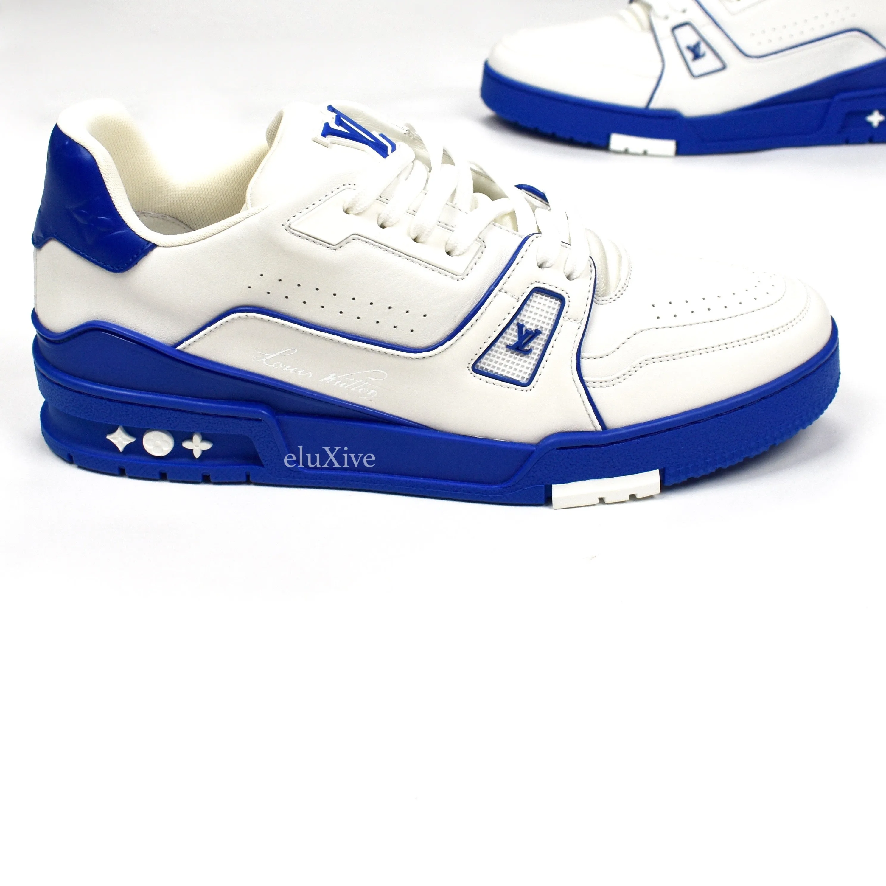Louis Vuitton - White/Blue Leather Trainer Sneakers