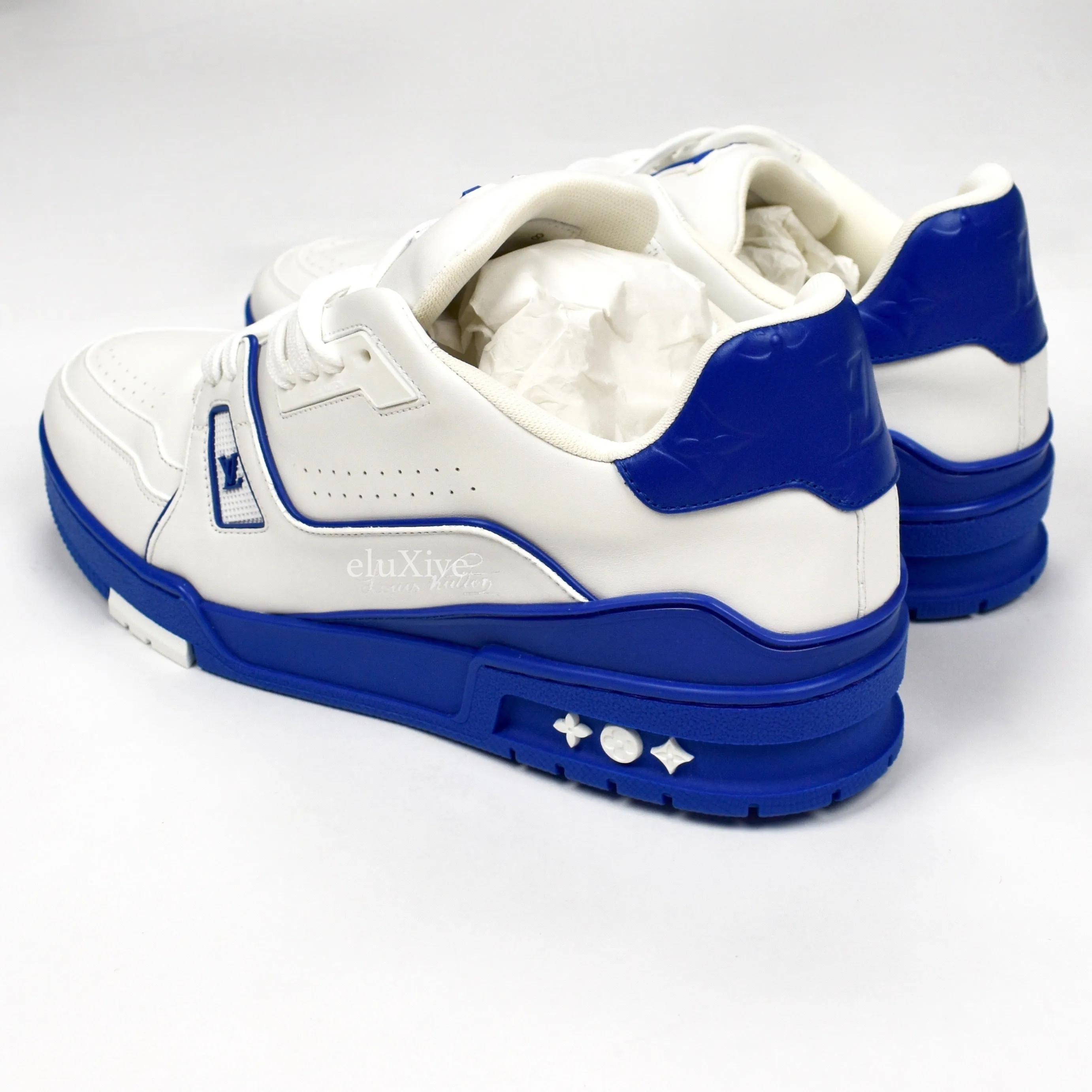 Louis Vuitton - White/Blue Leather Trainer Sneakers