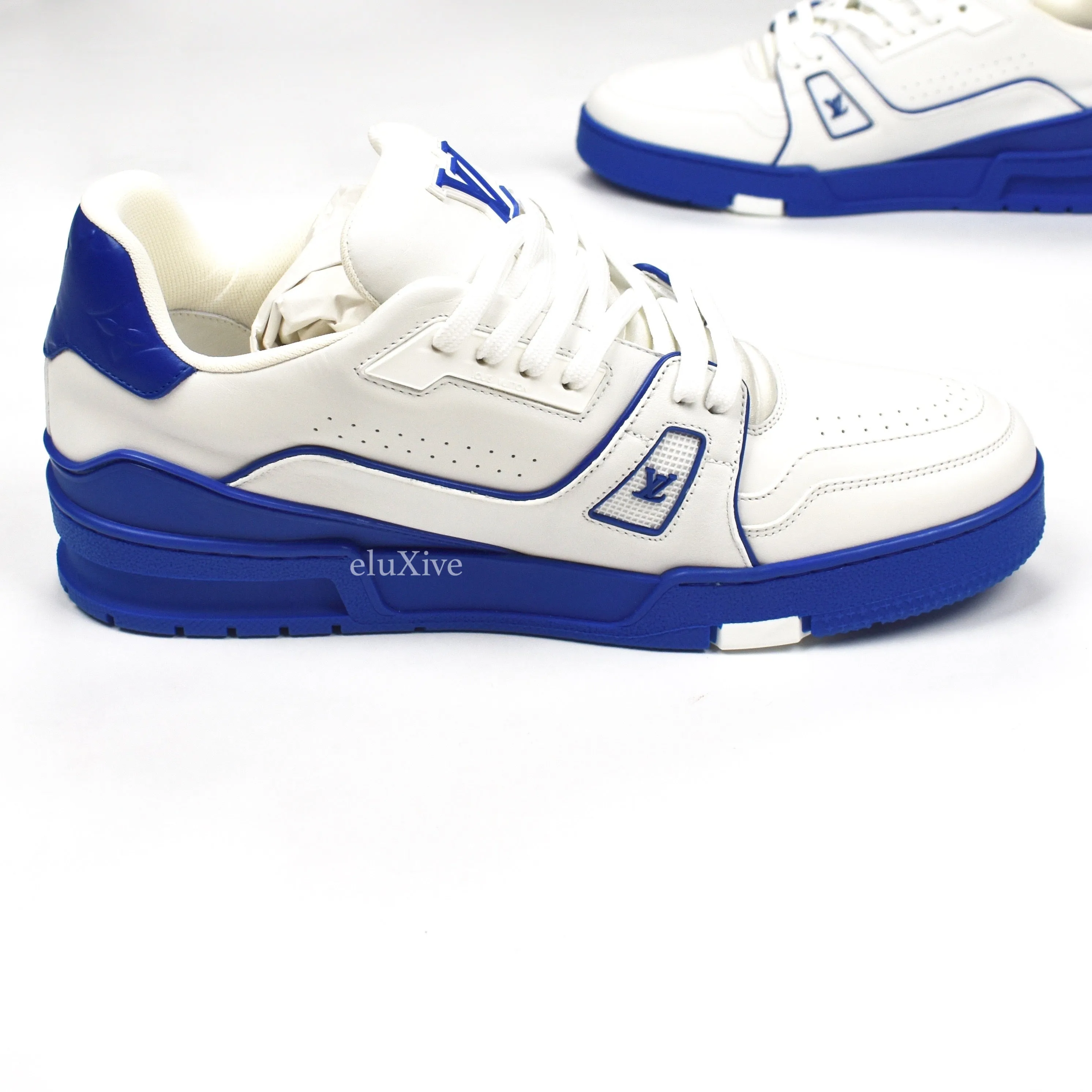 Louis Vuitton - White/Blue Leather Trainer Sneakers