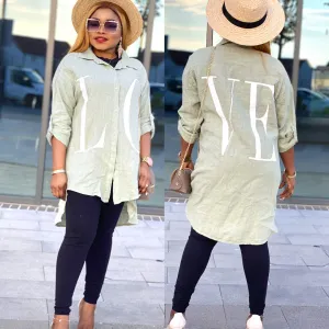 Love Print Linen Shirt