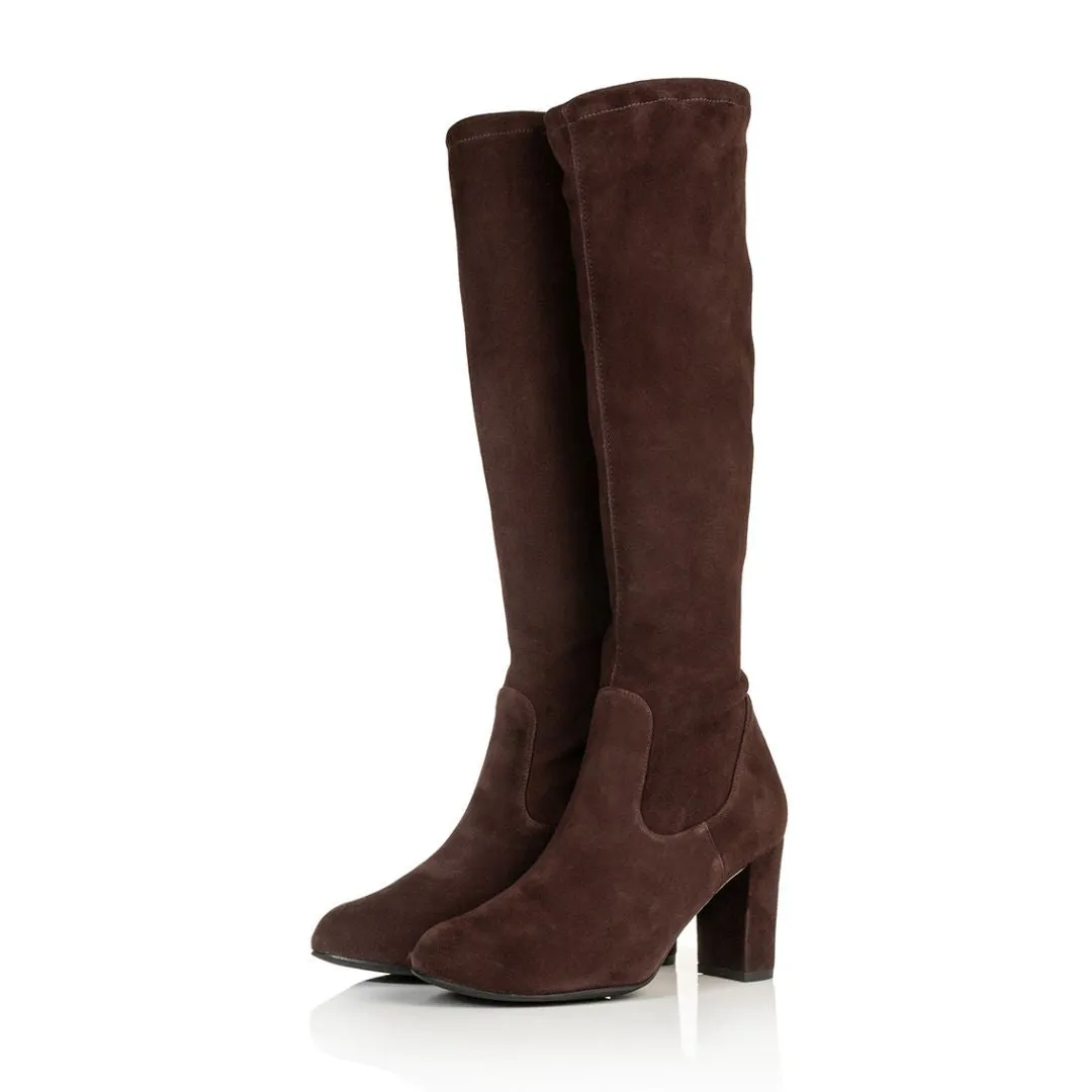 Lydia Extra-Wide Fit Knee High Boots - Brown Suede