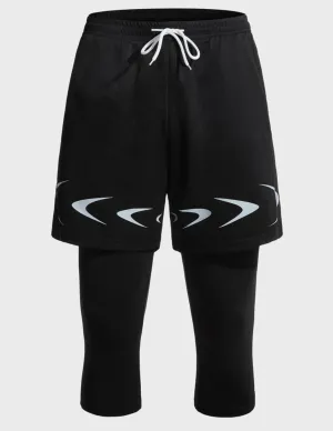 Men’s 2 in 1 graphic print drawstring waist capris sports tights